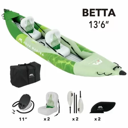 Надувной каяк "Betta-412" 412x80см двухместный, насос, весла, сиденья, киль, сумка, до 180кг, Aqua Marina BE-412