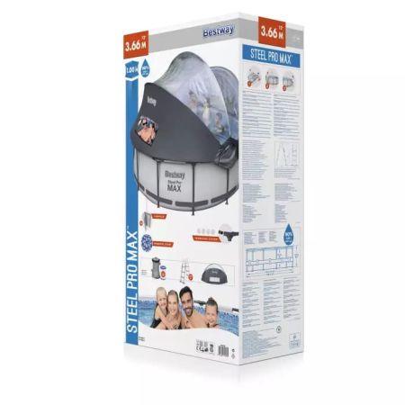 Каркасный бассейн Steel Pro Max 366х100см, 9150л, с навесом, фил.-насос 2006л/ч, лестница, Bestway 5619N BW