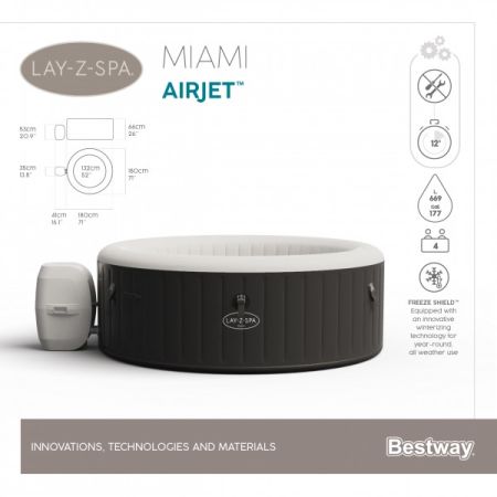 СПА-бассейн 132/180х66см "Miami AirJet" 669л, круглый, аэромассаж, Bestway 60001 BW