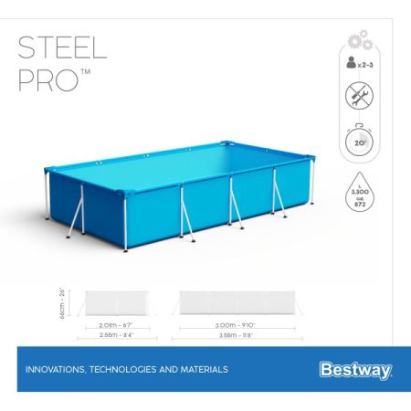 Каркасный бассейн Steel Pro 300х201х66см, 3300л, фил.-насос 1249л/ч, Bestway 56411 BW