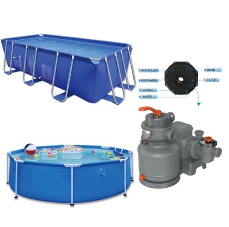 Песочный фильтр-насос 250w, 8,7/6,8 м3/ч, таймер, резервуар для песка 12кг, фракция 0.45-0.85мм, STERMAY 57006